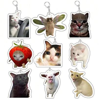 Rambling Goat Huh Cat Meme Keychain Confused Cat Memes Cat Screaming With Paws On Its Head Cute Gift For Friend Woman's Keychain School Letter Car Accessories Goth Y2k