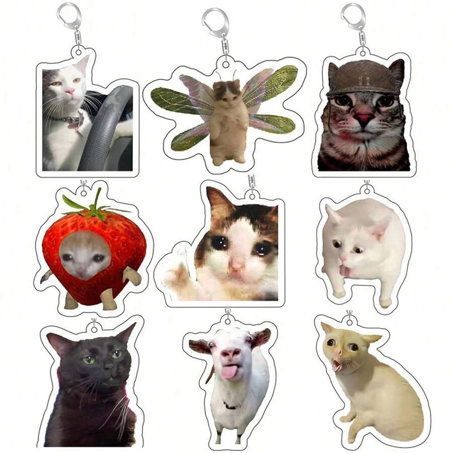 胡言乱语的山羊 嗯?猫咪表情包钥匙扣 困惑的猫咪表情包 猫咪爪子盖在头上尖叫 送给朋友的可爱礼物 女士钥匙扣 学校字母汽车饰品 哥特风 Y2K 礼物 送给母亲、父亲、毕业生和老师 - 彩色 - 查看 1