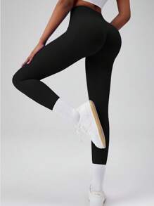 1 Piece Women's Black Solid Color Seamless Lift Bottoms, Peach Hip-Shaping Yoga Fitness Pants, Sports Trousers For Daily Casual Wear, High Price, Stable, Comfortable, Simple And Professional