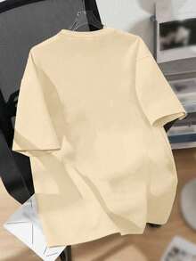 Tween Girl 休闲简约女孩图案蝴蝶结字母标语印花套头 T 恤，圆领短袖，全新春夏系列 - 杏色 - 查看 6