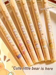 Caja de 6 Bolígrafos de punta recta, bolígrafos neutros de carbono de alta calidad con estilo chino para uso estudiantil en exámenes, bolígrafos de aguja negros de secado rápido con diseños de dibujos animados estilo Ins para volver a la escuela