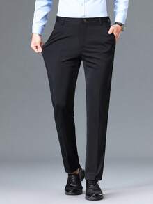 Father's Day Gift Men's Suit Pants Middle-Aged And Elderly Black Trousers Straight Pants Business Casual Pants Work Pants Spring And Autumn Without Velvet Breathable Hip Lift - 黑色 - 查看 5
