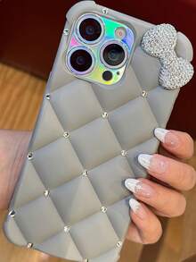 Luxury Glitter Quilted With Kitty Bow Phone Case Compatible With IPhone 17 15 Pro Max 13 14 12 11 16