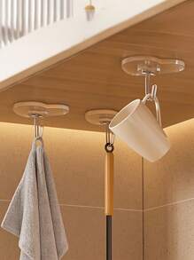 3PCS Heart-Shaped Large Heavy-Duty Adhesive Hooks, No-Drill Clear Plastic Suction Cups, Thickened Heart-Shaped Wall Mounts For Kitchen & Bathroom Storage, Wall Mounted Storage Organizer, Easy Install, Casual Style, Utility Hooks, Reusable For Towels, Clothes & Keys - Easy Install