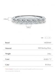 MODIAN Moissanite Wedding Band 925 Sterling Silver Ring Platinum Plated Lab Diamond Stackable Crown Jewelry For Women Gifts - Silver - View 5