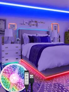 1 Roll RGB LED Strip Lights, USB Powered Plug And Play, Self-Adhesive Easy Installation, No Remote Control Needed, Color And Mode Switching Via Button On Data Cable, Suitable For Desk, TV, Computer Backgrounds, Holiday Parties, Home Decor, Multi-Purpose Ambient Lighting Strips, Recommended 1M To 5M Freely Cuttable To Fit Different Scenarios, Create A Colorful And Cozy Personalized Lighting Space! - USB-three-button Controller - View 1