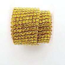 SS6-16, 2-4mm, 2 Yards/Pack, Crystal Rhinestone Chain, Champagne Gold Metal Base, Sewable & Glueable Cup Chain Decor, Sewing Glass Rhinestone Trim Ribbon, DIY Accessories, Suitable For Clothing, Crafts, Shoes, Bags, Mugs, Bottles, Cups, Phone Cases - Multicolor - View 14