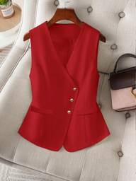 Women's Casual Chic Solid Color Metal Button Vest Elegant Commuter Work Vest Blazer Spring And Summer