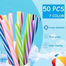 50/100pcs Reusable Plastic Straws, Plastic Straws For Smoothies, Juices, Cocktails, Hot Drinks, 7.5mm Diameter - Colorful Straws For All Occasions,School Supplies