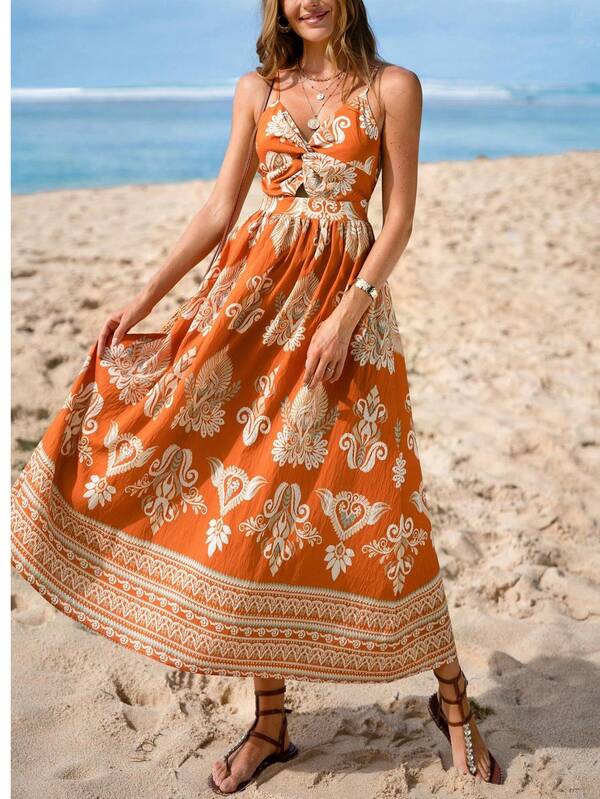 Fashionable All-Over Floral Print Elegant Midi Dress