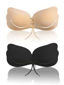 1pc Drawstring Chest Tape, Gathers & Lifts Bust, Seamless & Invisible Silicone Bra Pasties For Backless, Strapless Dresses, Party & Formal Wear - Khaki - View 1