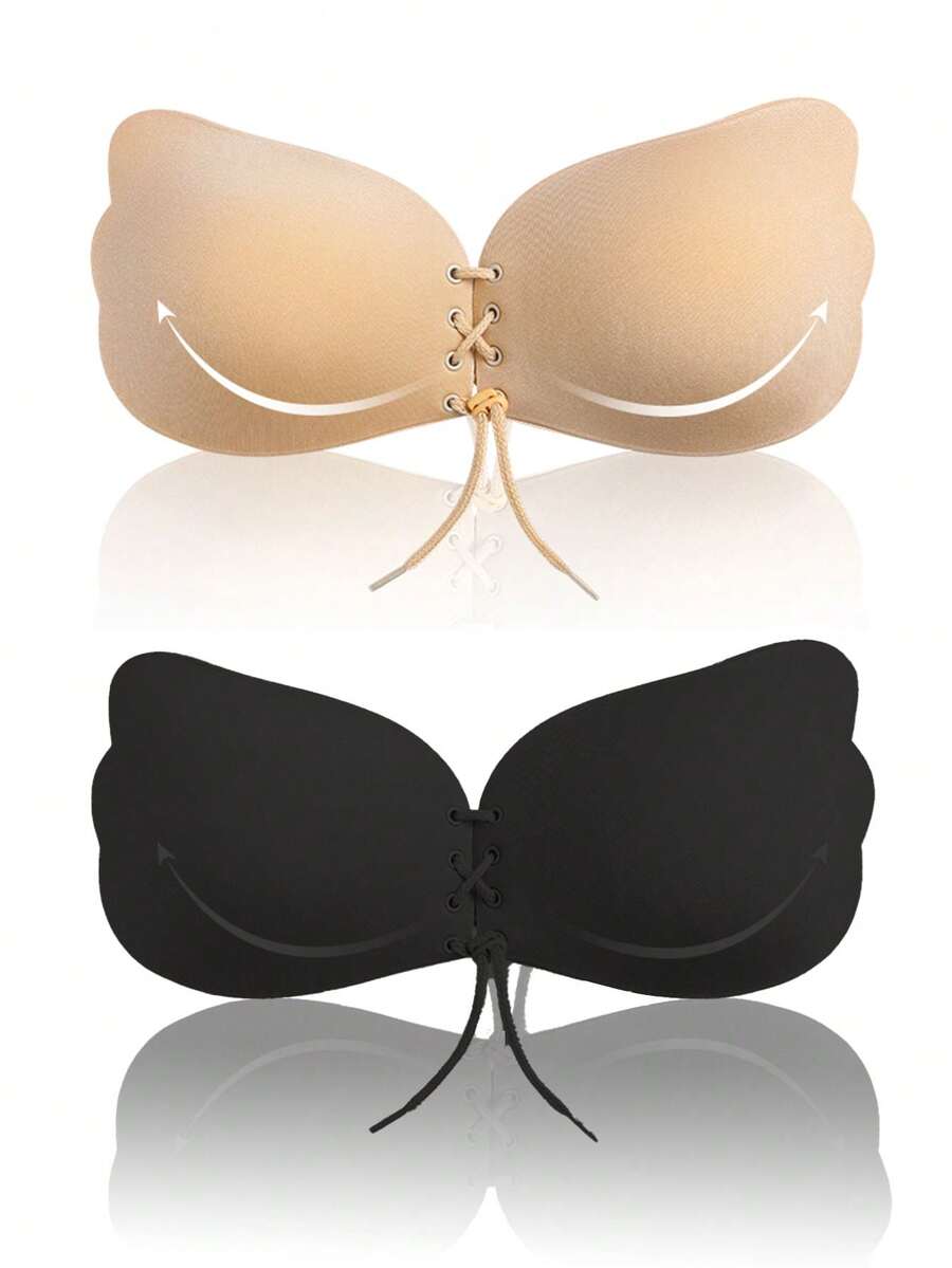 1pc Drawstring Chest Tape, Gathers & Lifts Bust, Seamless & Invisible Silicone Bra Pasties For Backless, Strapless Dresses, Party & Formal Wear - Khaki - View 1