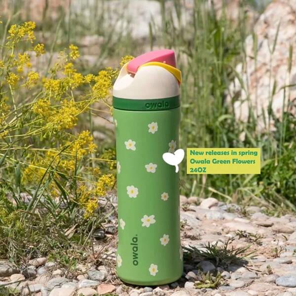 Spring New Release Preview: Green Flower Water Cup 24oz Free Accessory Drink Unopened Stainless Steel Cute And Beautiful