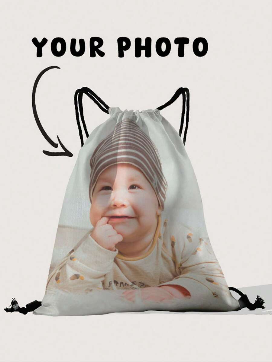1pc Customized Picture Drawstring Backpack, Can Be Customized According To Your Unique Design, Suitable For Children And Teenagers, Print Your Own Photo Or Your Sister And Classmates' Photo As A Gift