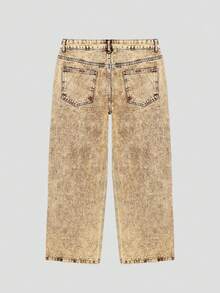 Fashionable Casual Straight Loose Wide-Leg Streetwear Athletic College Star Pattern Pocket Men's Denim Jeans - Khaki - View 2