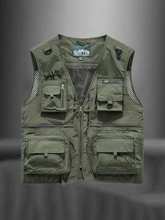 Herr Vår Höst Tunn Tactical Väst för utomhusbruk, Multi-Pocket Utility Jacka