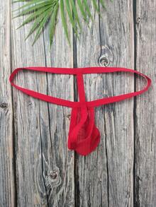 DomiGe 1pc Men's Sexy Lingerie, Red Elastic Mesh Thong - Red - View 6