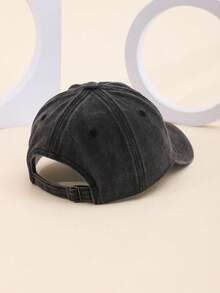 1pc Unisex Solid Color Adjustable Washed Distressed Baseball Cap, Suitable For Casual And Outdoor Wear - Dark Grey - View 4