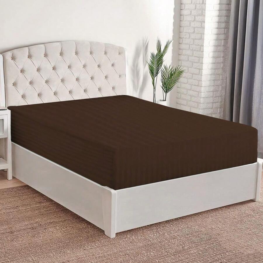 Box Spring Sheet With Full Bottom, Cotton Touch, Soft And Fresh, Ideal For Spring, Available In Single, Double, Queen Size And King Size, Variety Of Colors, Perfect For Modern Bedrooms, Breathable And Comfortable For All Seasons - Chocolate Brown - View 1