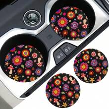 2 pièces Dessous de verre à motif floral pour voiture, tapis de voiture stylé et , séchage rapide et antidérapant