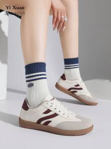 Pair Women's Outdoor Casual Sports Shoes, Metal Buckle Decor, Faux Leather, Lace-Up, Comfortable, Fashionable, New For Fall 2025
