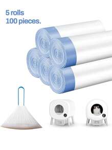 20pcs/Roll,White PE One-Time Drawstring Cat Litter Bags,Self - Cleaning Cat Litter Box Garbage Bags, Extra - Large Cat Litter Box Replacement Liners, Drawstring Garbage Bags Suitable For Robots Thick Plastic Bags For Cleaning, Compatible With Self- Cleaning Cat Litter Box Liners And Free Pet Shovel, Anti- Tear And Leak, For Reusable And Disposable Trays((64cm X 40cm)