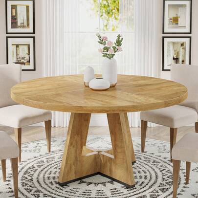  Tribesigns Round Dining Table For 4, 47 Inch Farmhouse Kitchen Table Small Dinner Table Wood Kitchen Dinning Table For Dining Room Kitchen,Living Room