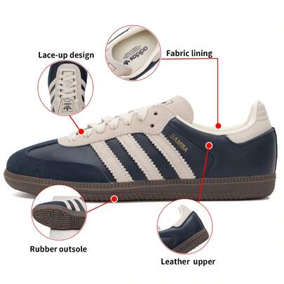  Zapatillas Adidas Samba OG unisex, con parte superior de cuero y recortes de ante, cómodas y ligeras zapatillas de caña baja con cordones para uso casual y al aire libre