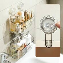1pc Large Capacity Transparent Suction Cup Storage Rack, Oval Plastic Bathroom Organizer Shelf, Multi-Function Shower Gel Hanging Basket, Suitable For Cosmetics, Kitchen, Living Room Storage