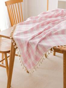 1 pièce Nappe à carreaux avec glands, nappe de style bohème en tissu type lin, convient pour la cuisine, la salle à manger, le pique-nique