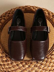 2025 New Solid Color Buckle Casual Flats, Lightweight, Breathable, Minimalist, Women Shoes - Brown - View 7