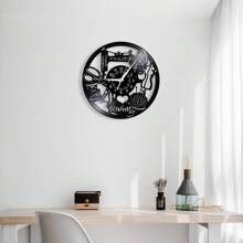 Reloj de pared de vinilo vintage con silueta de máquina de coser, punto de cruz, acolchado, obra de arte retro para decoración de sastre y habitación, reloj de pared silencioso de cuarzo, reloj digital despertador