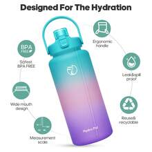 Unistar Half Gallon Water Bottles With 2 Straws, Motivational Gallon Water Bottles With Time Marker, 64oz Large Bottle For Sports Fitness Gym Camping - Green Orange Purple - View 4