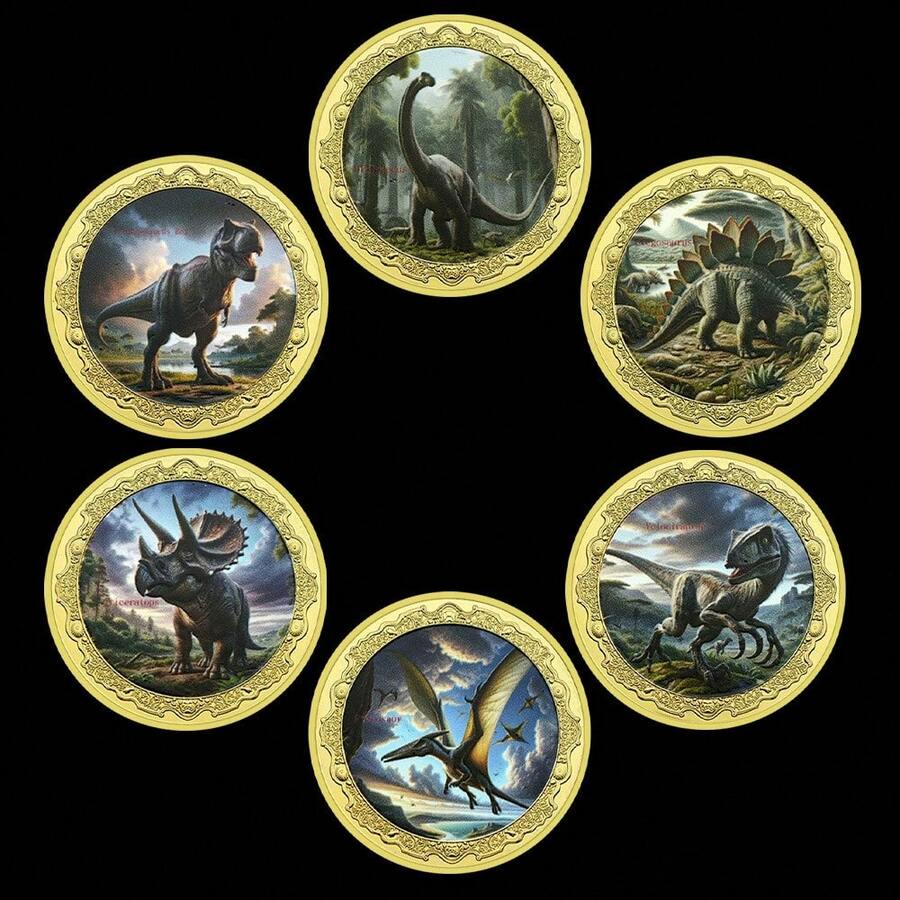 1 buah Koin Peringatan Dinosaurus, Koin Peringatan Emas Hewan Langka yang Terancam Punah, Lencana, Koin Peringatan Dinosaurus Berlapis Emas Langka, Tyrannosaurus Rex, Brachiosaurus - MultiWarna - View 1