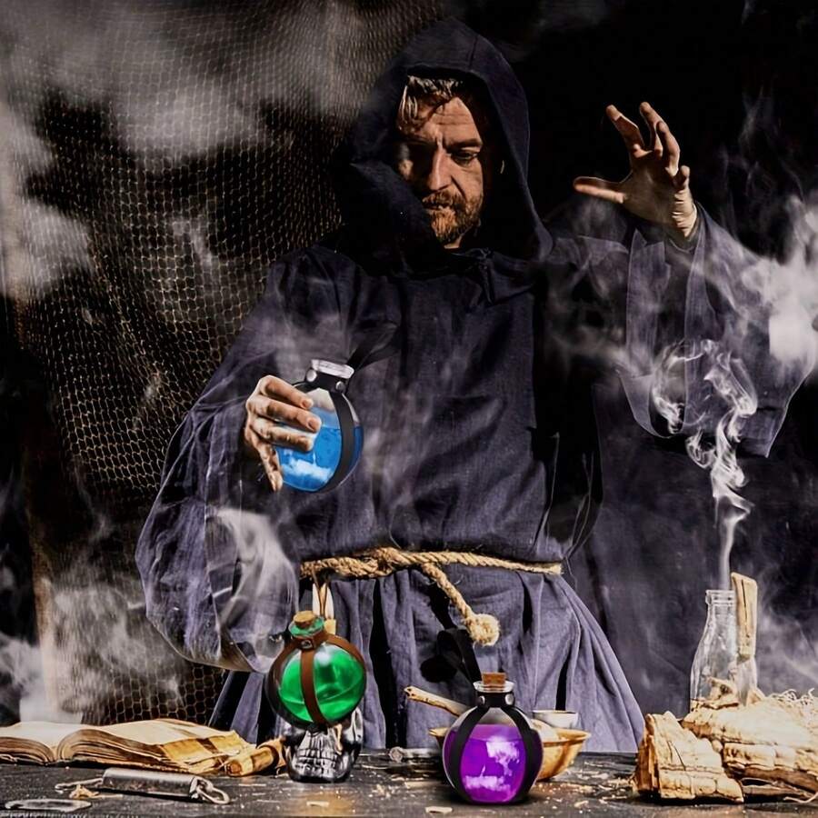 1 pieza Botella de poción de corcho y botella de poción oscura de corcho redonda y esférica de cristal con cinturón de caballero medieval para accesorios de cosplay, manualidades DIY, 250 ML (sin agua)