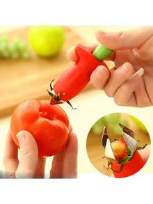 1 pieza Exprimidor de fresas de acero inoxidable, color rojo, herramienta de cocina fácil de usar para quitar los tallos sin esfuerzo - Rojo - Ver 5