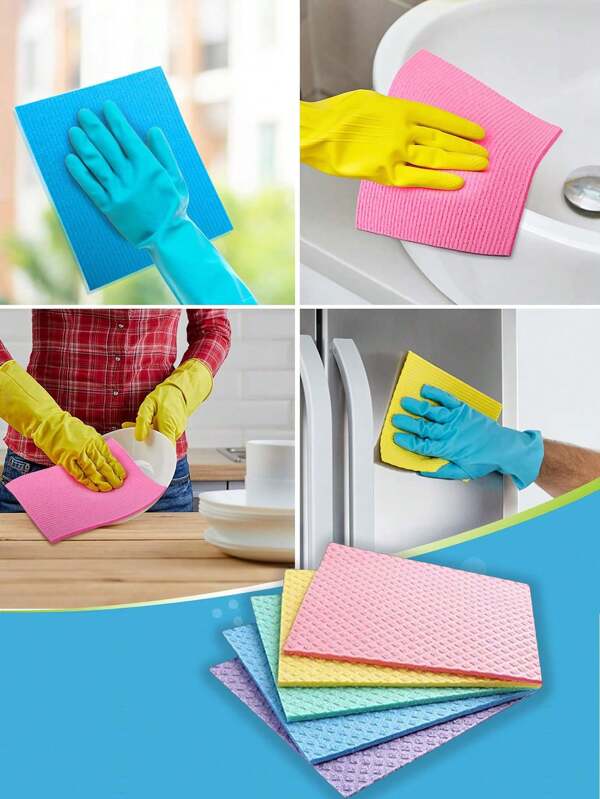 Reusable Towels Rags Non-Scratch Ultra-Absorbent Cellulose Sponge Cloths, Multipurpose Reusable Cleaning Wipes For Kitchen, Car, Windows & Dishes, Quick-Drying Dishcloths Hand Towel Auto