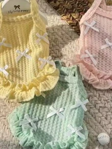 1pc Pet Spring/Summer Sleeveless Dress, Breathable Thin Bowknot Princess Dress, Lace Dress, Suitable For Poodle, Yorkshire Terrier, Bichon Frise, Chihuahua And Other Medium-Small Cats And Dogs