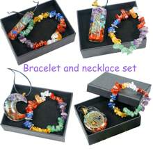 1pc/Set Round, Moon, Rectangular, Slim Rectangular 7 Chakra Necklace And Bracelet Combination, Best Gift For Family And Friends