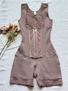 1pc Colombian Shapewear, Tummy Control Shaping Shorts, Zipper Closure, Chest Opening, Butt Lifting Shaping Panty, Compression Shapewear - Rust Brown - View 6