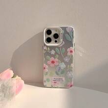 Flower 1pc Fresh Ditsy Floral Pattern Painted Soft Silicone Hard Phone Case, Shockproof Cover Compatible With Iphone 16/15/14/13/12/11 Pro Max - White - View 4