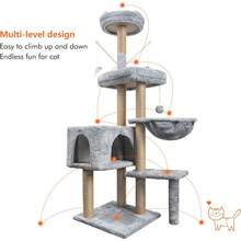 Cat Tree, 145cm Cat Scratching Post Stable Cat Tree For Indoor Cats, Multi-Level Cat Climbing Tower With Posts Fully Wrapped In Natural Sisal Rope, Suitable For Kitten Kitty Cat - Grey - View 5