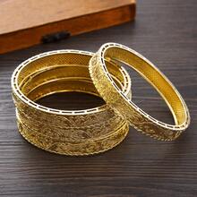 Classic Retro Golden Color Closed Bangle Bracelet, African Dubai Eritrean Women Wedding Jewelry Gift - A - View 5