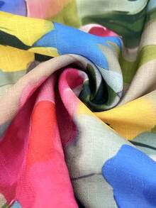 女士超大时尚休闲舒适春夏透气花卉图案浪漫撞色花卉植物印花口袋细节蝴蝶结后裤连体裤女士透气轻便夏季连体裤采用仿亚麻制成。 - 彩色 - 查看 5