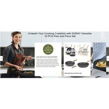 SODAY 12pcs Pots And Pans Set Non Stick Kitchen Cookware Sets Induction Cookware Nonstick Granite Cooking Set With Frying Pans, Saucepans, Steamer - 17pcs Black/with 6.5QT Casserole & 4*Pan Protector - View 11