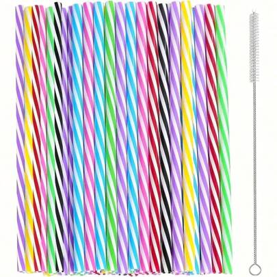 50/100pcs Reusable Plastic Straws, Plastic Straws For Smoothies, Juices, Cocktails, Hot Drinks, 7.5mm Diameter - Colorful Straws For All Occasions,School Supplies