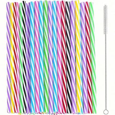 Canudos de plástico reutilizáveis, 50/100 unidades, para smoothies, sucos, coquetéis, bebidas quentes, 7,5 mm de diâmetro - Canudos coloridos para todas as ocasiões, material escolar