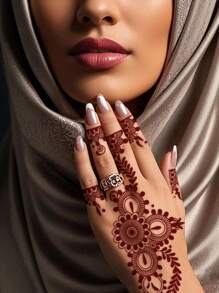 2 件装 Henna Mehndi 设计红棕色临时防水纹身贴纸，性感身体艺术花卉蕾丝图案纹身，适用于手、手指、脚，适合节日、派对、日常穿着