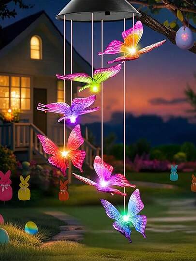 1pc Purple Butterfly Solar Wind Chime, Outdoor Color Changing Solar Light, Garden Decoration, The Best Gift For Mothers. Mobile Wind Chime Is A Unique Christmas Gift Suitable For Outdoor Garden, Courtyard, Porch Decoration, Hanging Butterfly Decoration