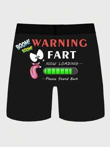 Men's Innovative Boxing Briefs, Printed With "Warning: Fart Ready" Design, Breathable & Comfortable, Quick-Dry Stretchy Boxer Shorts, Suitable For Sports, Beach, Casual Wear